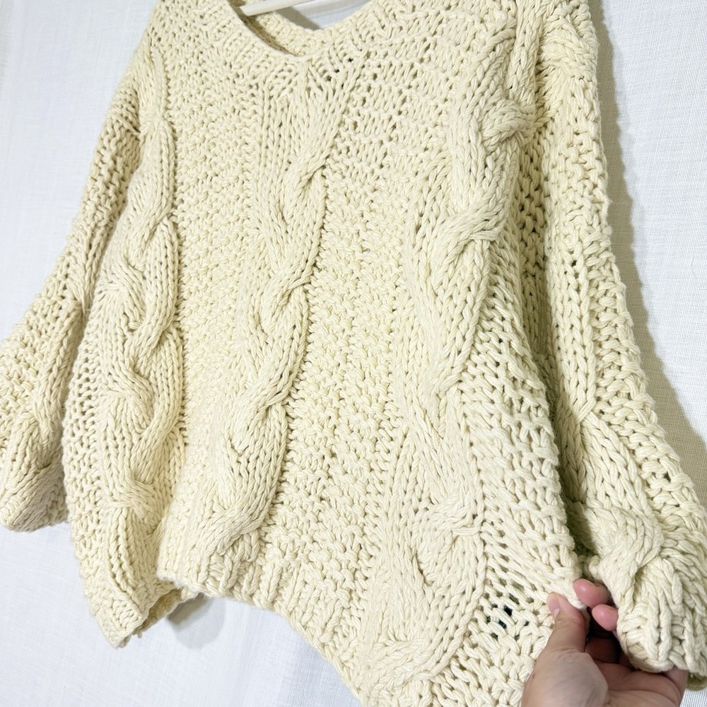 POL‎ Chunky Cable Knit Sweater Cream Oversized Balloon Sleeve Boho L Cottage - Picture 5 of 9
